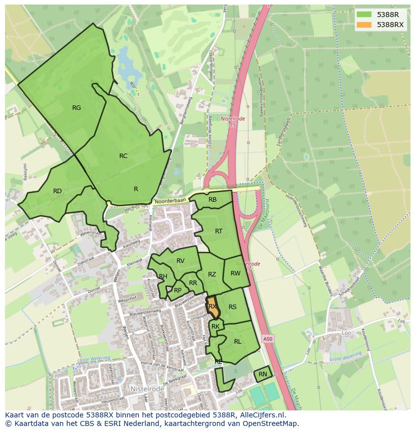 Afbeelding van het postcodegebied 5388 RX op de kaart.