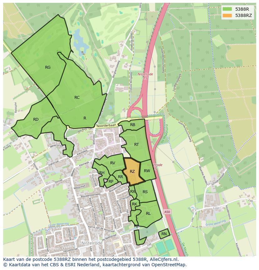 Afbeelding van het postcodegebied 5388 RZ op de kaart.