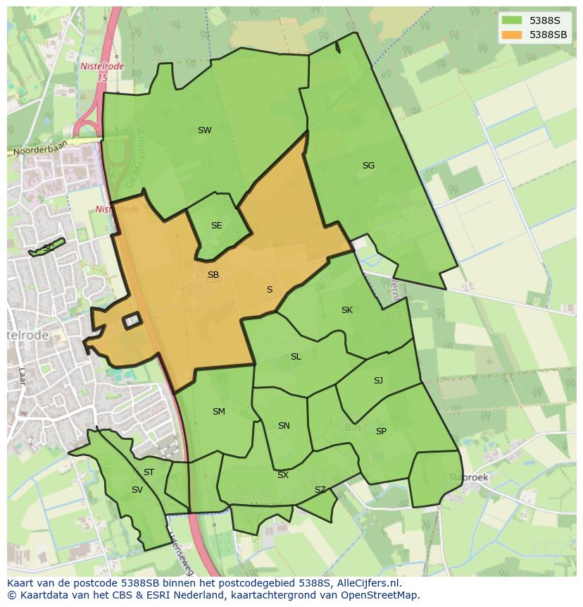Afbeelding van het postcodegebied 5388 SB op de kaart.