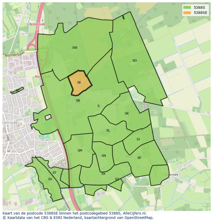 Afbeelding van het postcodegebied 5388 SE op de kaart.