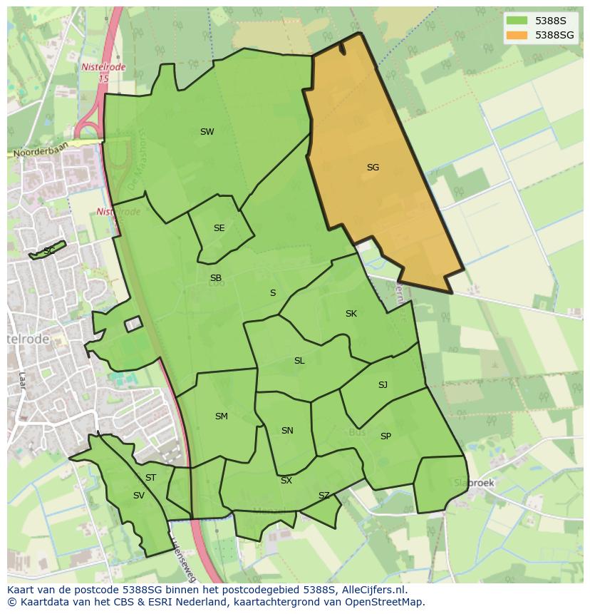 Afbeelding van het postcodegebied 5388 SG op de kaart.