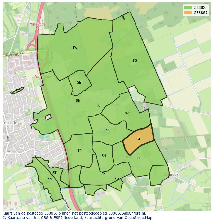Afbeelding van het postcodegebied 5388 SJ op de kaart.