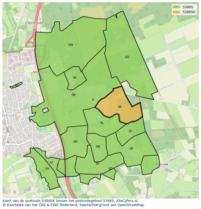 Afbeelding van het postcodegebied 5388 SK op de kaart.