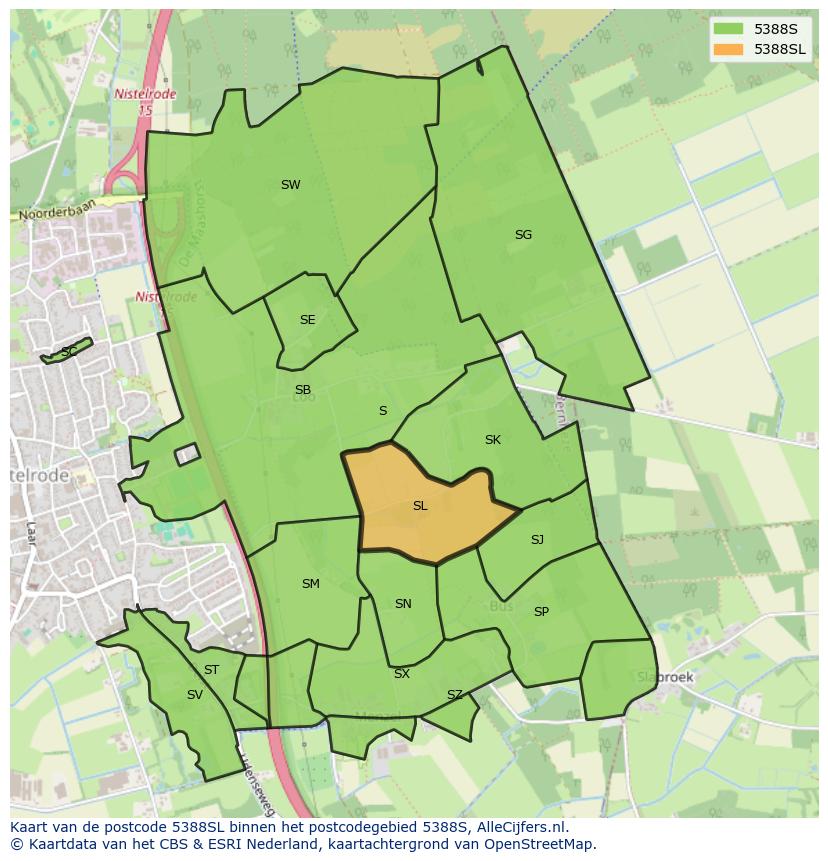 Afbeelding van het postcodegebied 5388 SL op de kaart.