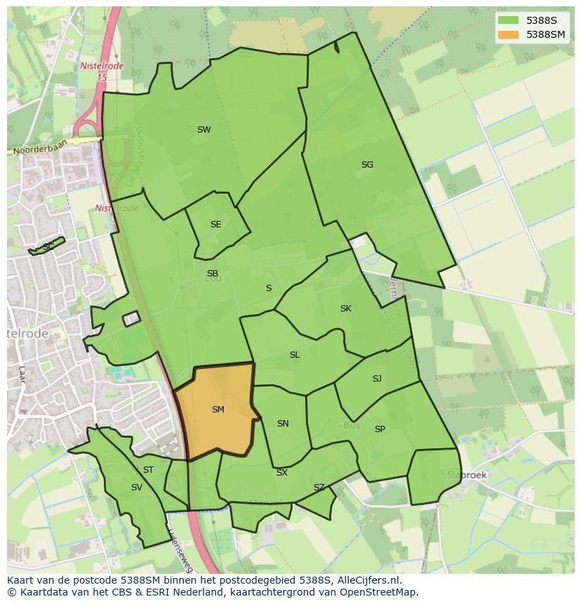 Afbeelding van het postcodegebied 5388 SM op de kaart.