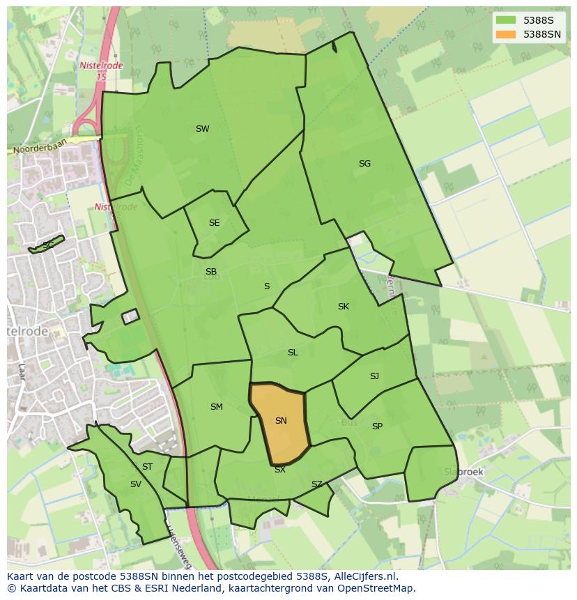 Afbeelding van het postcodegebied 5388 SN op de kaart.