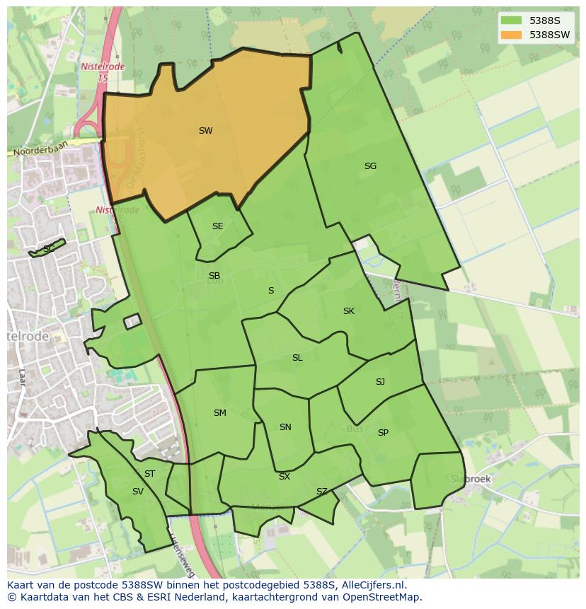 Afbeelding van het postcodegebied 5388 SW op de kaart.