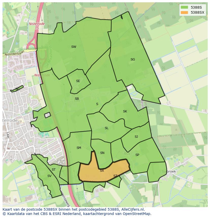 Afbeelding van het postcodegebied 5388 SX op de kaart.