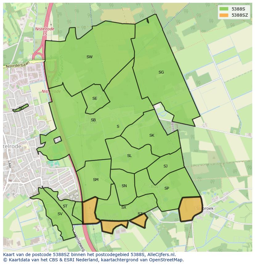 Afbeelding van het postcodegebied 5388 SZ op de kaart.