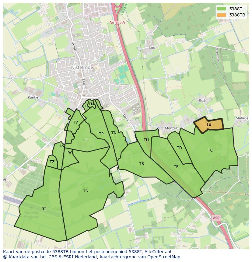 Afbeelding van het postcodegebied 5388 TB op de kaart.