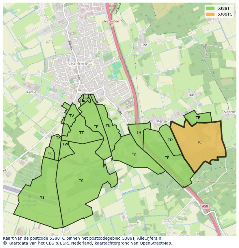 Afbeelding van het postcodegebied 5388 TC op de kaart.