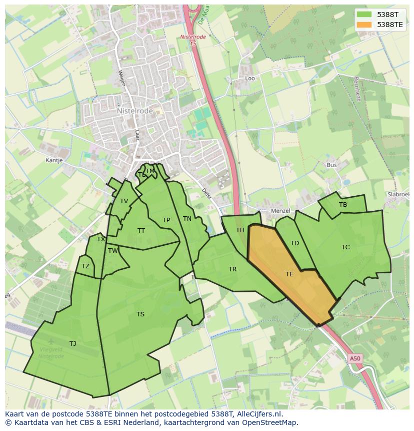 Afbeelding van het postcodegebied 5388 TE op de kaart.