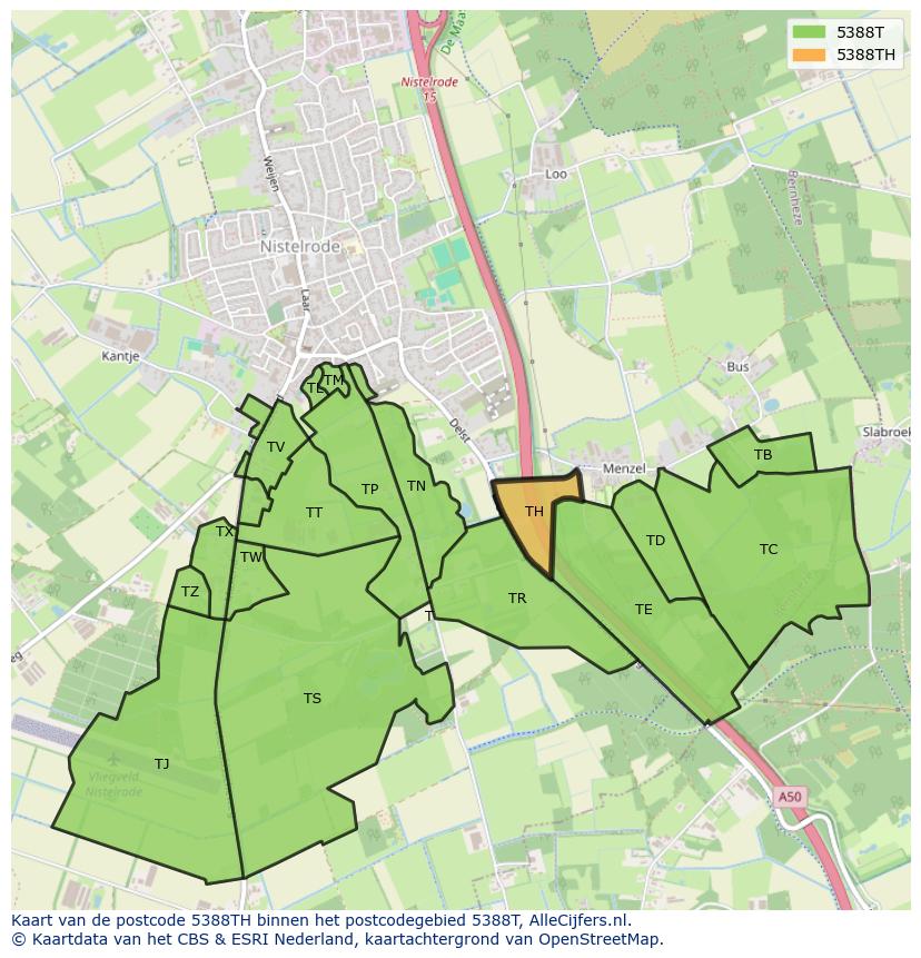 Afbeelding van het postcodegebied 5388 TH op de kaart.