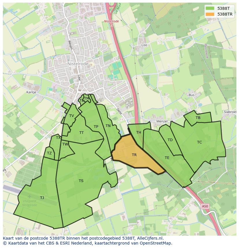 Afbeelding van het postcodegebied 5388 TR op de kaart.