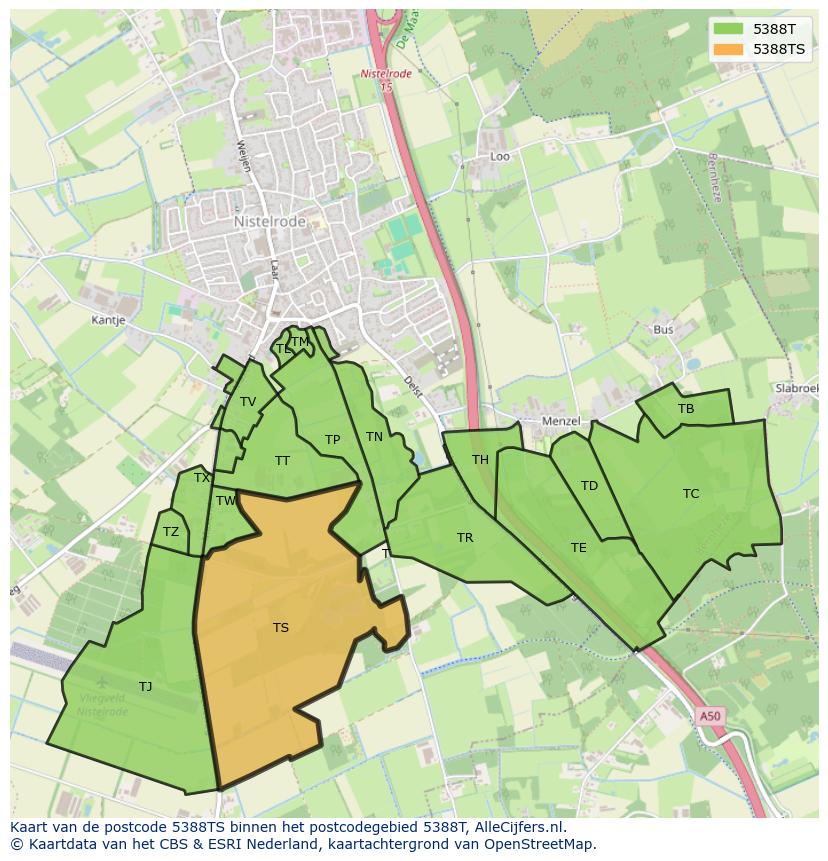 Afbeelding van het postcodegebied 5388 TS op de kaart.