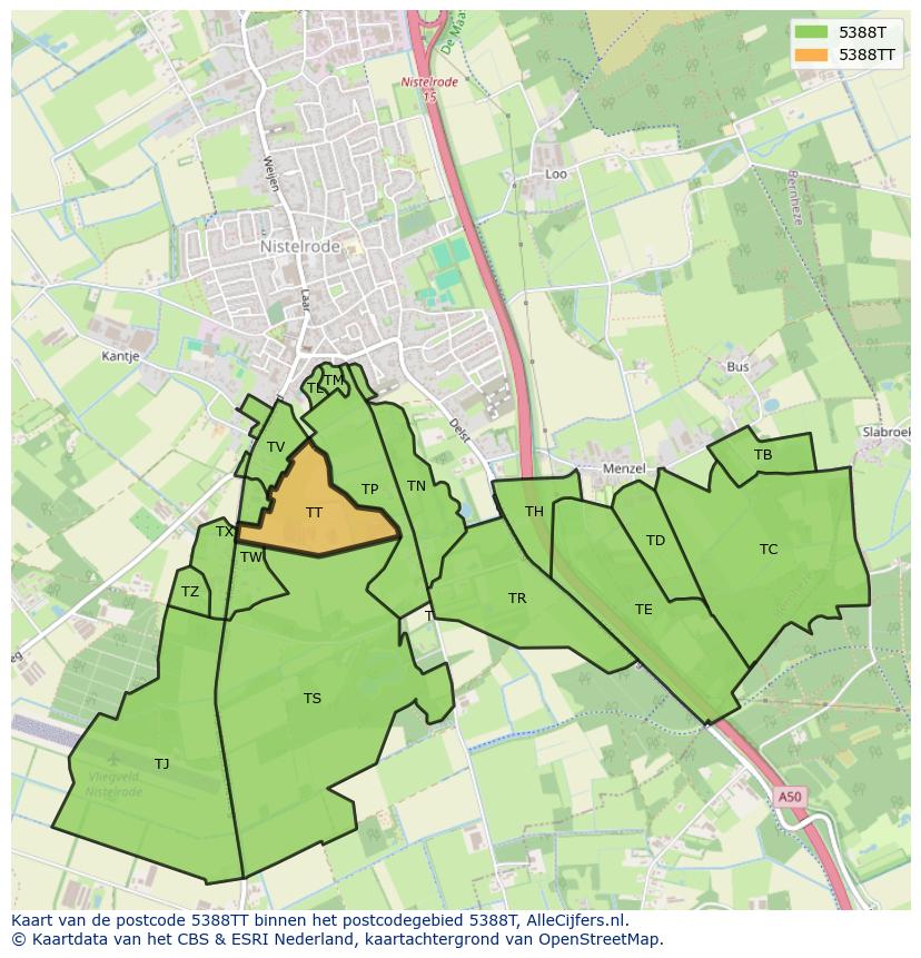 Afbeelding van het postcodegebied 5388 TT op de kaart.