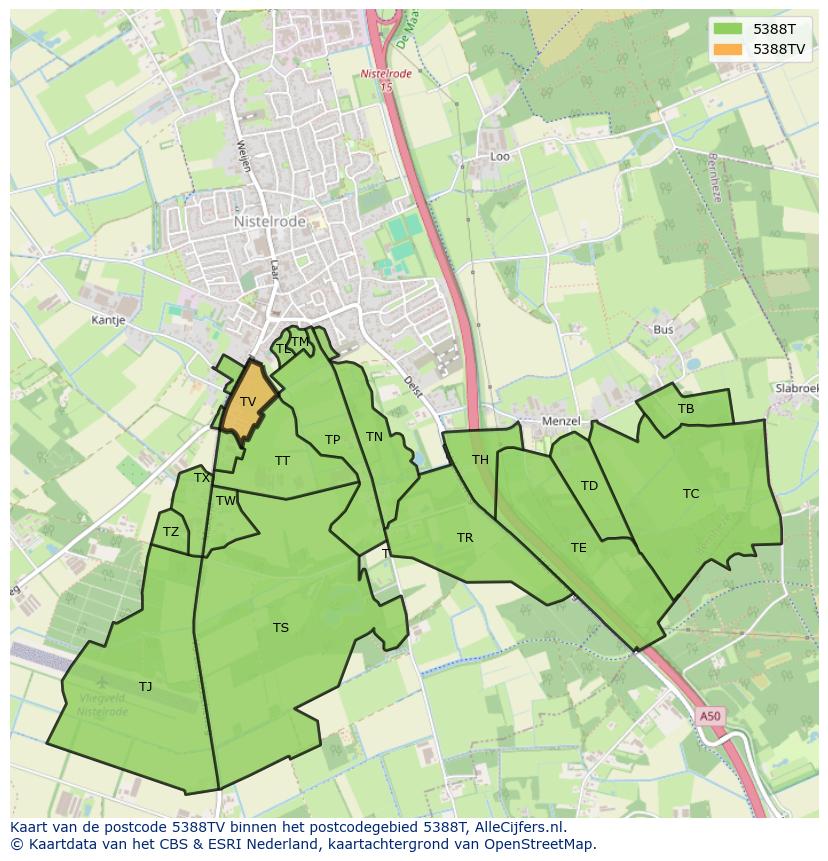 Afbeelding van het postcodegebied 5388 TV op de kaart.