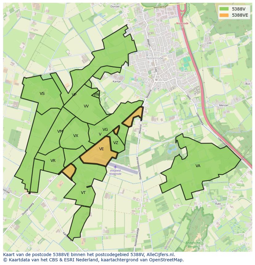Afbeelding van het postcodegebied 5388 VE op de kaart.
