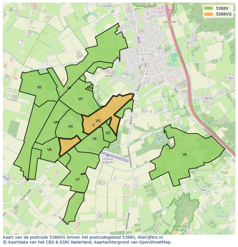 Afbeelding van het postcodegebied 5388 VG op de kaart.