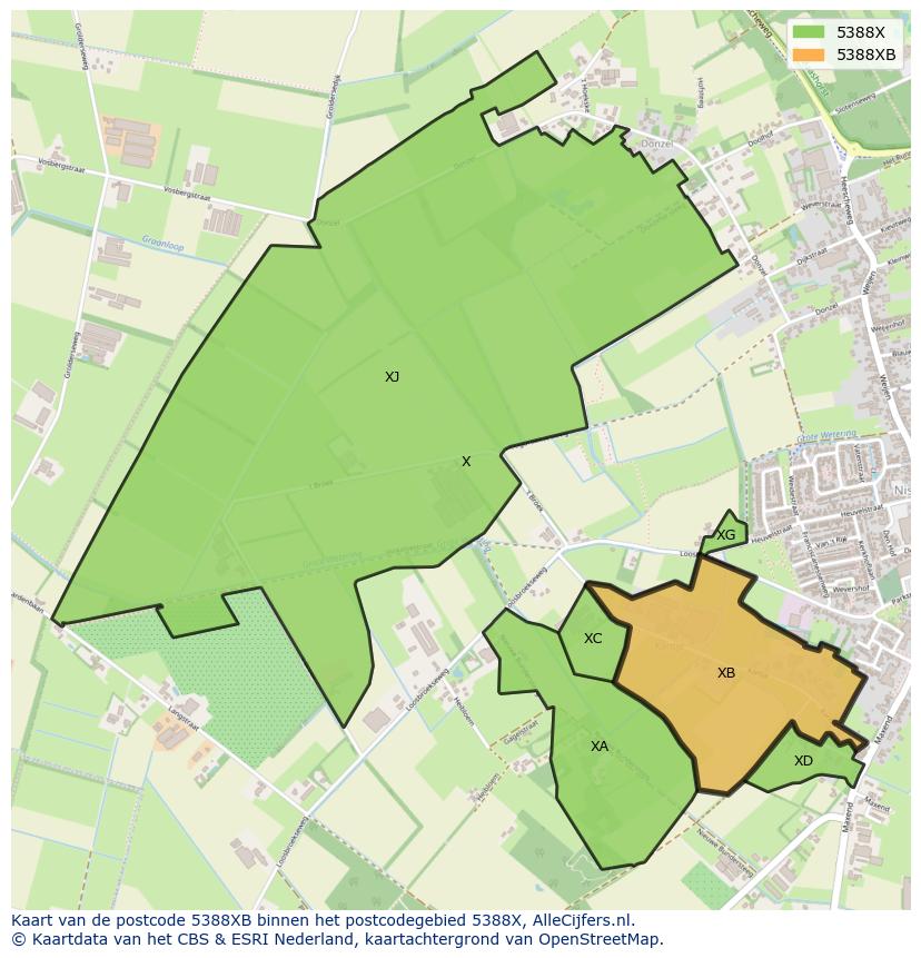 Afbeelding van het postcodegebied 5388 XB op de kaart.