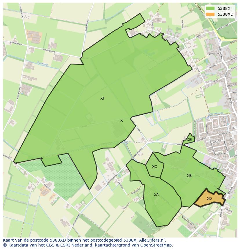 Afbeelding van het postcodegebied 5388 XD op de kaart.