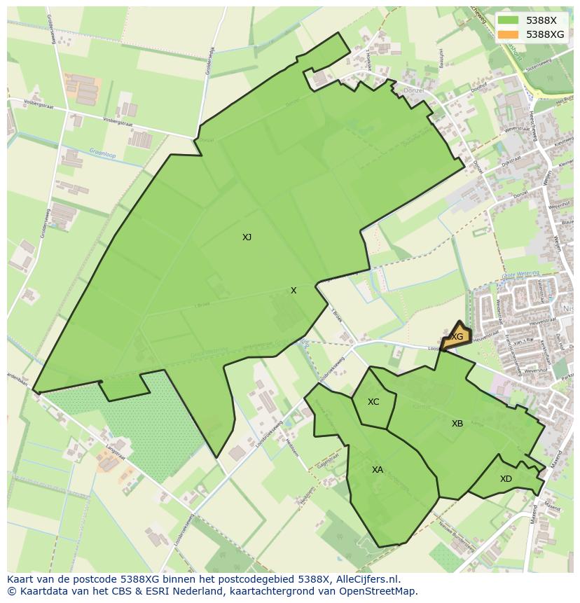 Afbeelding van het postcodegebied 5388 XG op de kaart.