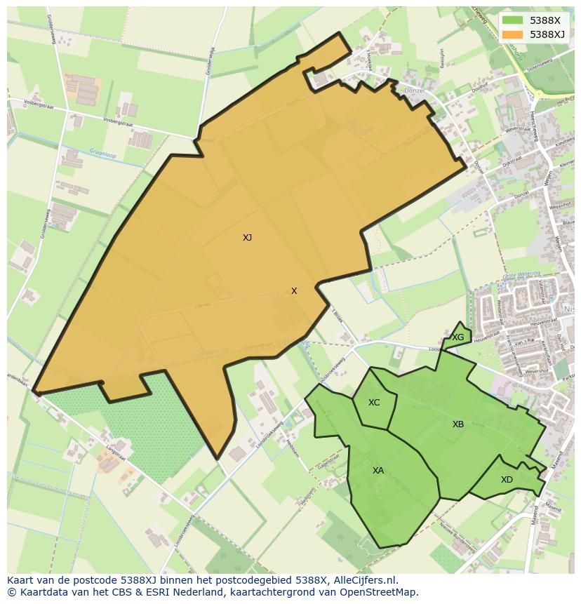 Afbeelding van het postcodegebied 5388 XJ op de kaart.