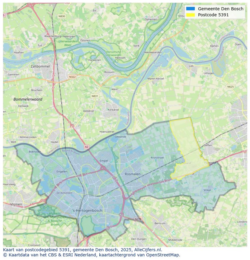 Afbeelding van het postcodegebied 5391 op de kaart.