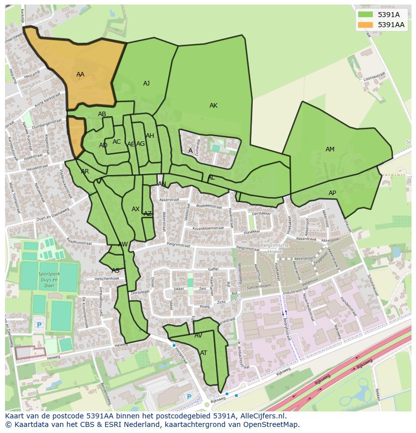 Afbeelding van het postcodegebied 5391 AA op de kaart.
