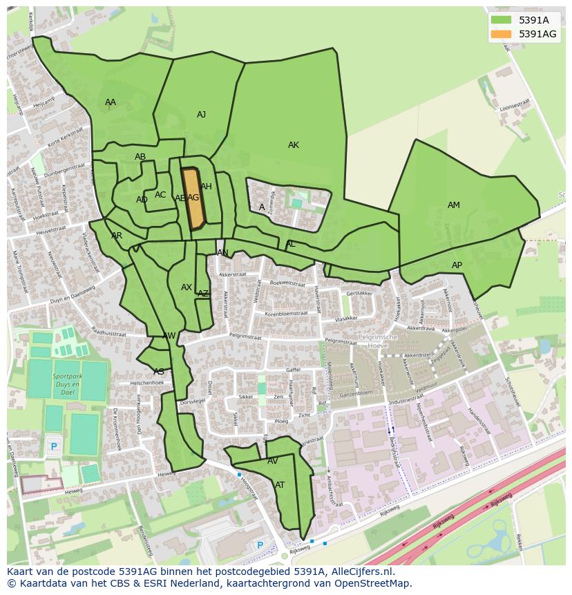 Afbeelding van het postcodegebied 5391 AG op de kaart.