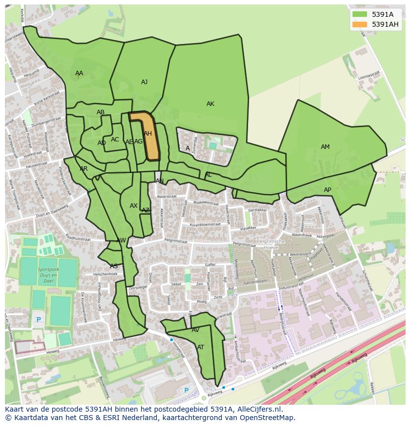 Afbeelding van het postcodegebied 5391 AH op de kaart.