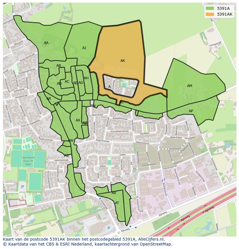 Afbeelding van het postcodegebied 5391 AK op de kaart.