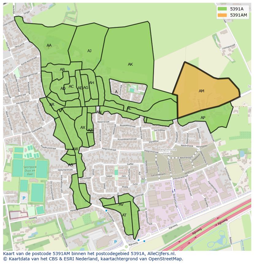 Afbeelding van het postcodegebied 5391 AM op de kaart.