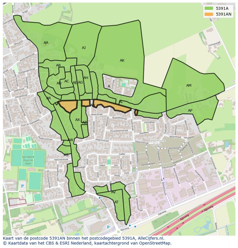 Afbeelding van het postcodegebied 5391 AN op de kaart.