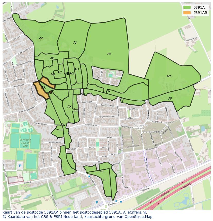 Afbeelding van het postcodegebied 5391 AR op de kaart.