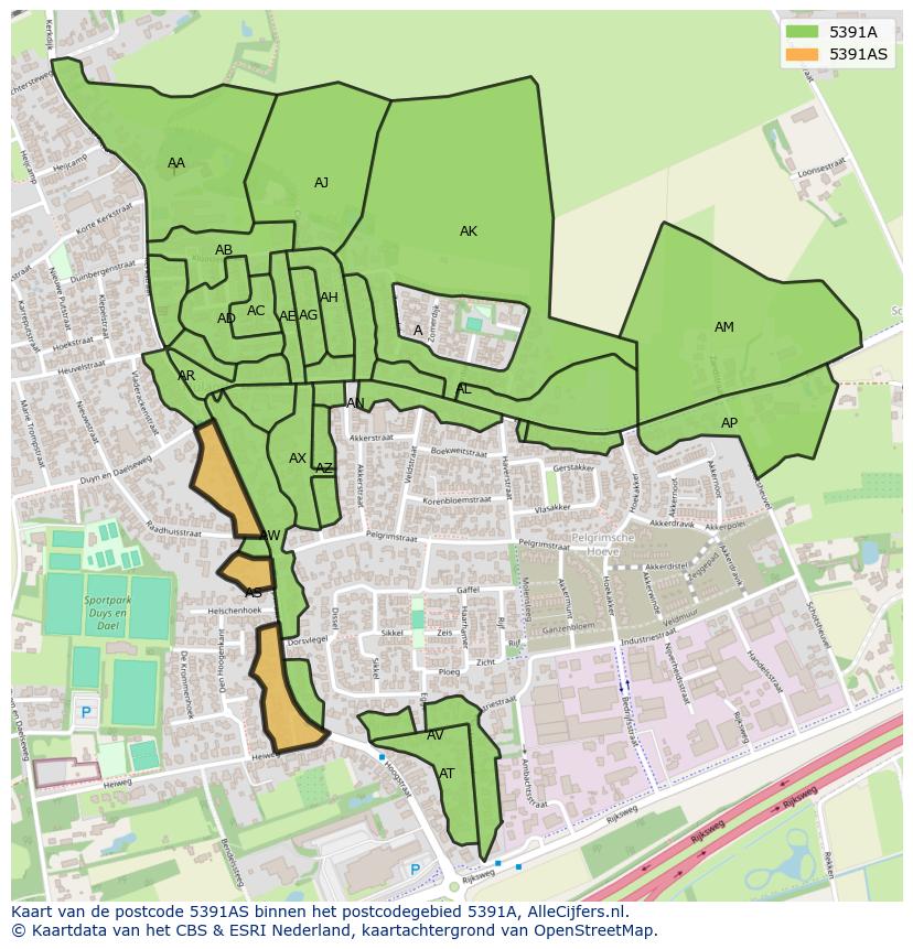 Afbeelding van het postcodegebied 5391 AS op de kaart.