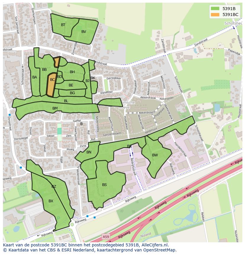 Afbeelding van het postcodegebied 5391 BC op de kaart.