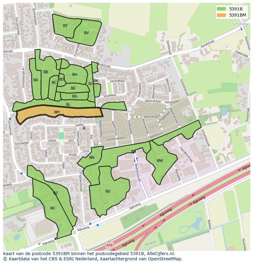 Afbeelding van het postcodegebied 5391 BM op de kaart.