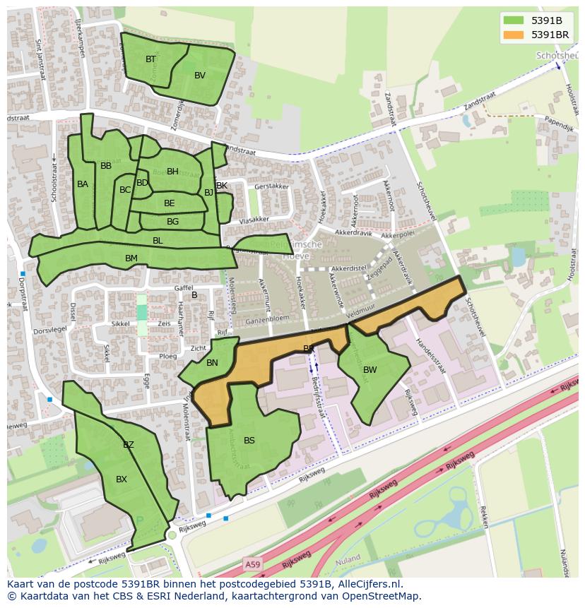 Afbeelding van het postcodegebied 5391 BR op de kaart.