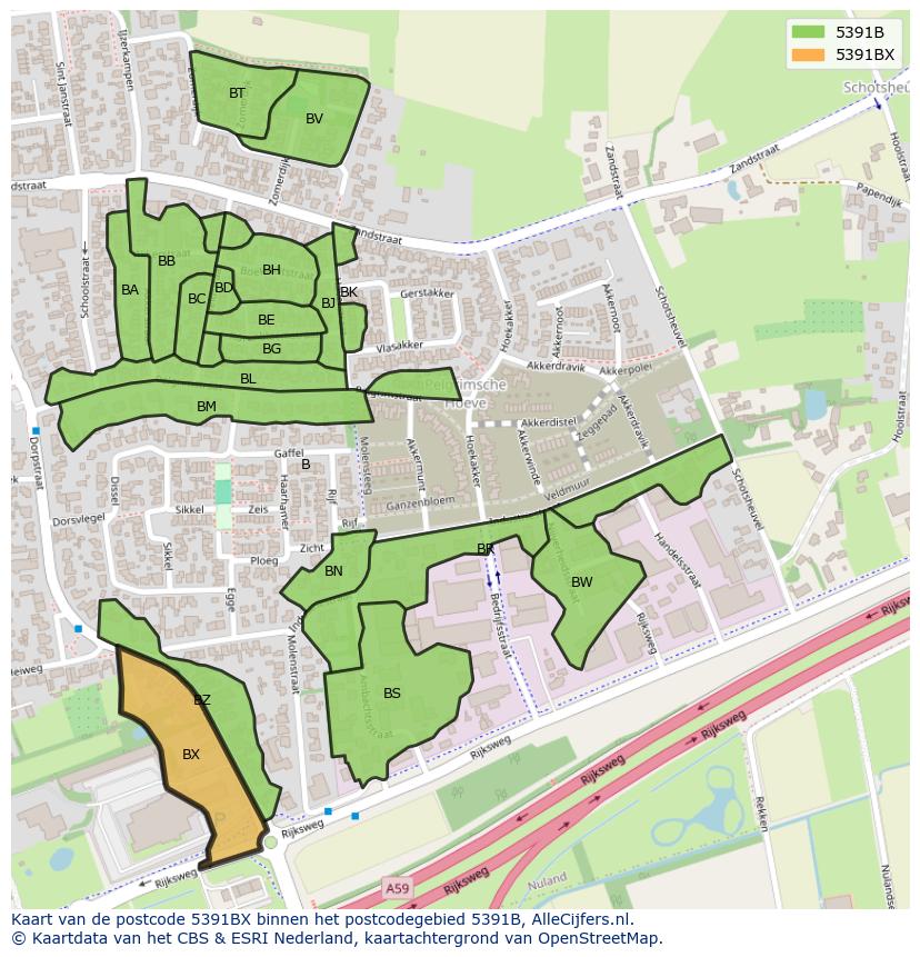 Afbeelding van het postcodegebied 5391 BX op de kaart.