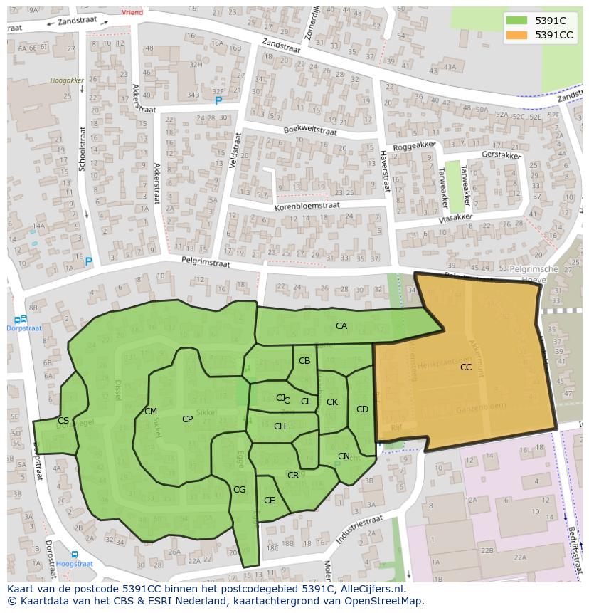 Afbeelding van het postcodegebied 5391 CC op de kaart.
