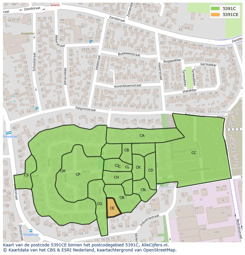 Afbeelding van het postcodegebied 5391 CE op de kaart.