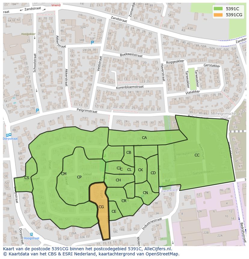 Afbeelding van het postcodegebied 5391 CG op de kaart.