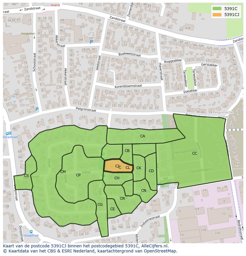 Afbeelding van het postcodegebied 5391 CJ op de kaart.