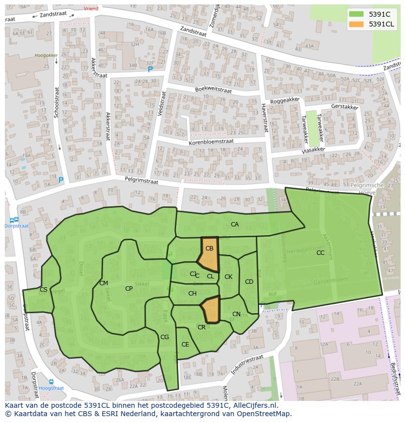 Afbeelding van het postcodegebied 5391 CL op de kaart.