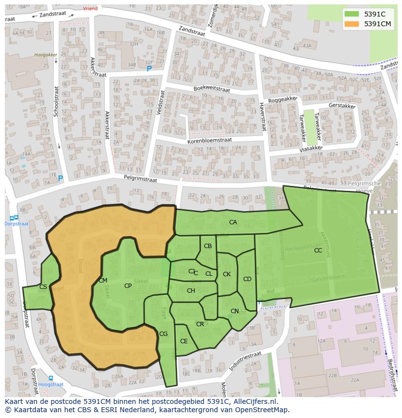 Afbeelding van het postcodegebied 5391 CM op de kaart.