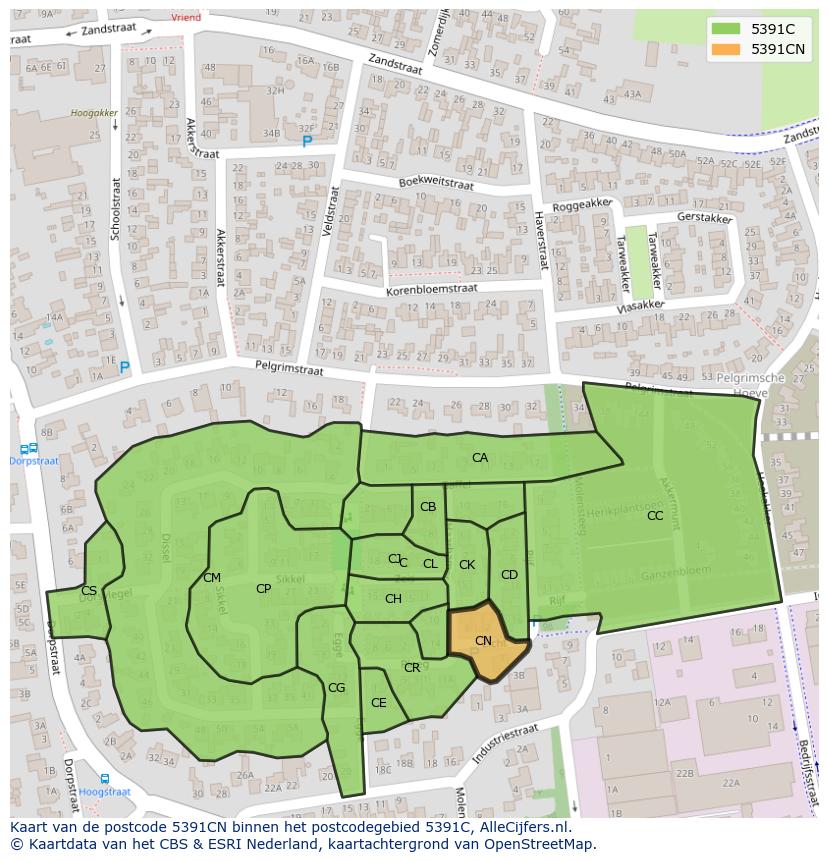 Afbeelding van het postcodegebied 5391 CN op de kaart.
