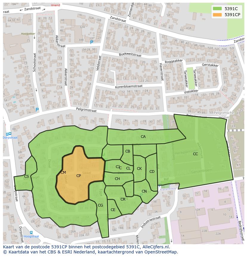 Afbeelding van het postcodegebied 5391 CP op de kaart.
