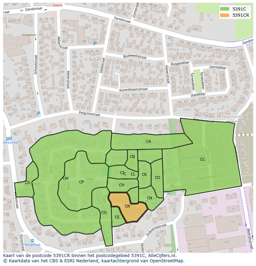 Afbeelding van het postcodegebied 5391 CR op de kaart.