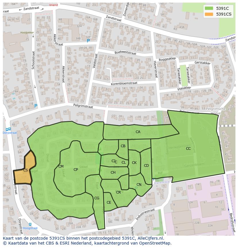 Afbeelding van het postcodegebied 5391 CS op de kaart.